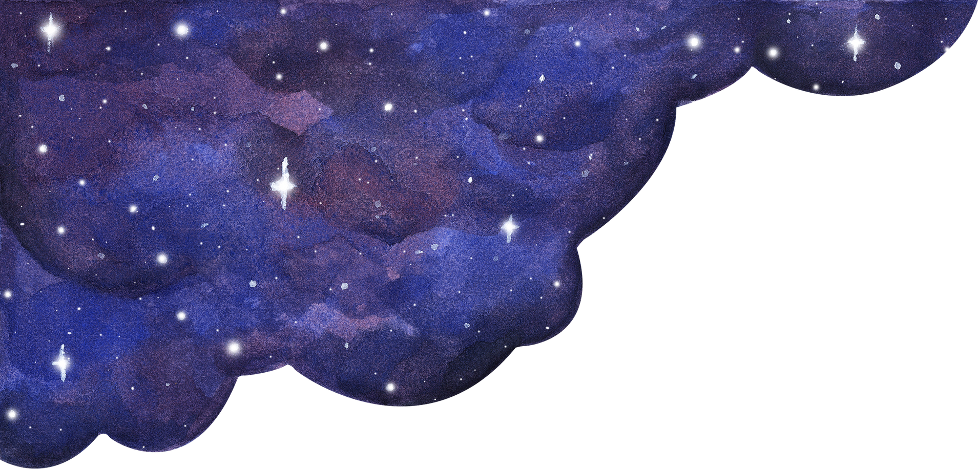 Watercolor Stars on Blue Clouds Background with Copy Space